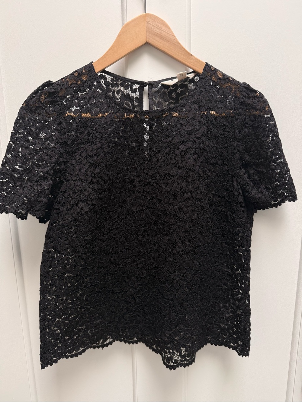 Boden Black Floral Lace Short-Sleeve Top